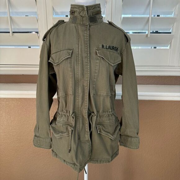 Polo Ralph Lauren XS Military Utility Jacket Olive Green Field Coat USA Flag - Picture 1 of 10